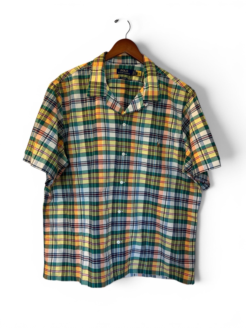 Ralph Lauren Short-Sleeve Plaid Shirt in Yellow, Green & Blue